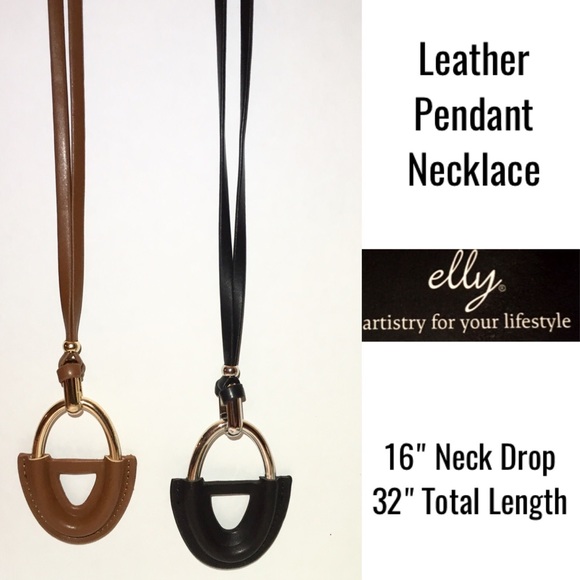 Long Leather Pendant Sweater Statement Necklace - Picture 2 of 5